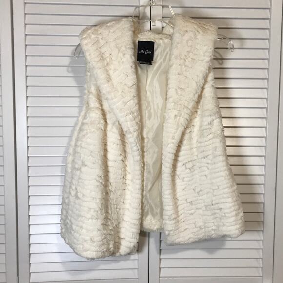 Me Jane White Faux Fur V-neck Sleeveless Vest Jacket L - Picture 1 of 3